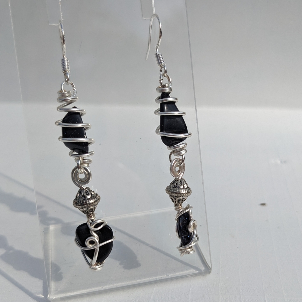 🌟SOLD🌟Goldstone Crystals Silver Earrings Long Positive Attitude Ambition - Picture 9 of 12